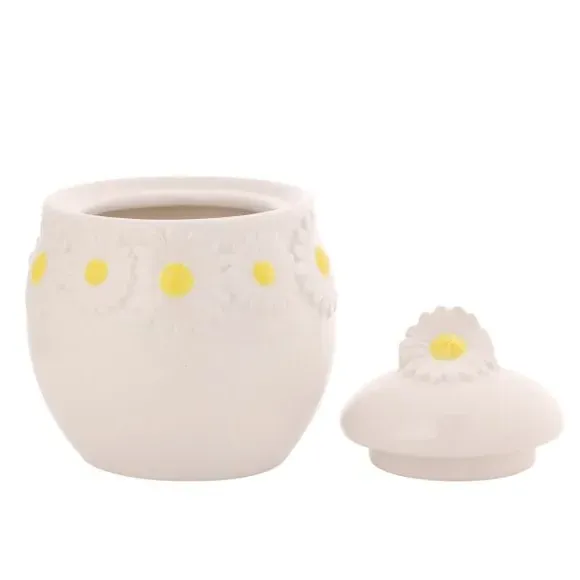 Sugar Bowl with Daisy Pattern - White, Ceramic