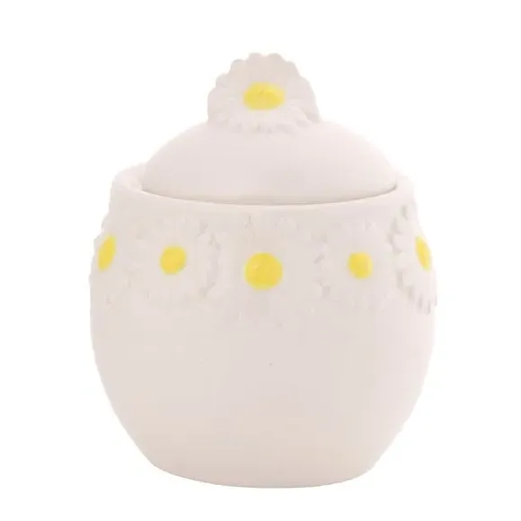 Sugar Bowl with Daisy Pattern - White, Ceramic