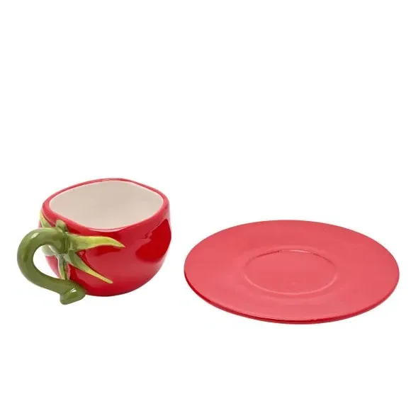 Tomato Cup and Saucer Set - Red, Ceramic
