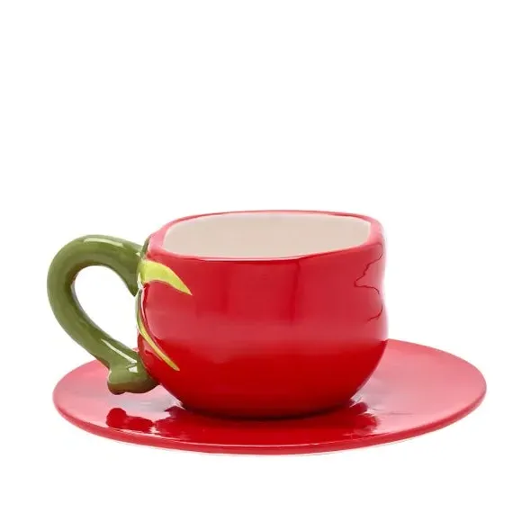 Tomato Cup and Saucer Set - Red, Ceramic image