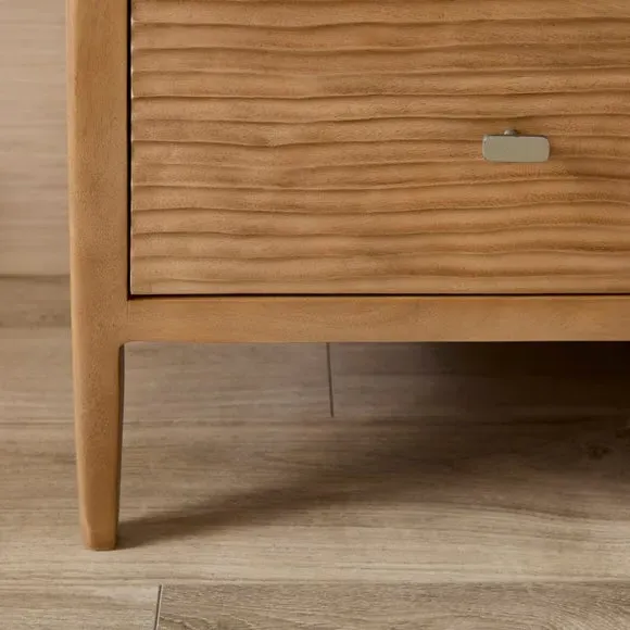 1 Drawer Bedside Table Hand Carved - Light Wood
