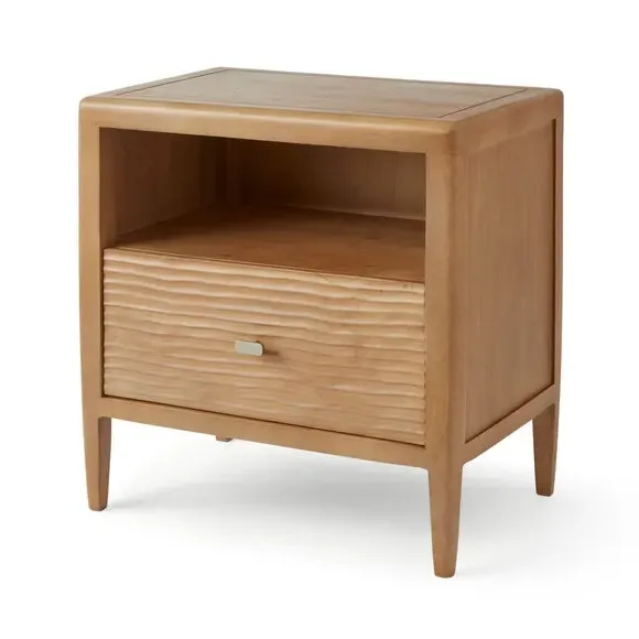 1 Drawer Bedside Table Hand Carved - Light Wood