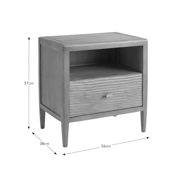 1 Drawer Bedside Table Hand Carved - Light Wood