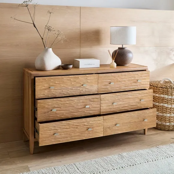 6-Drawer Chest Hand Carved - Light Wood, Mango