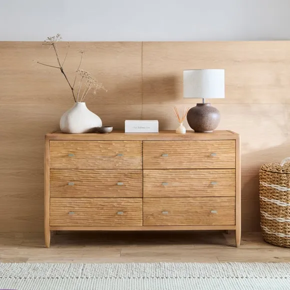6-Drawer Chest Hand Carved - Light Wood, Mango image