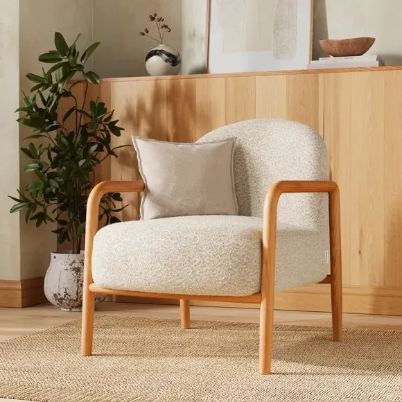 Accent Chair with Curved Arms - Natural, Boucle