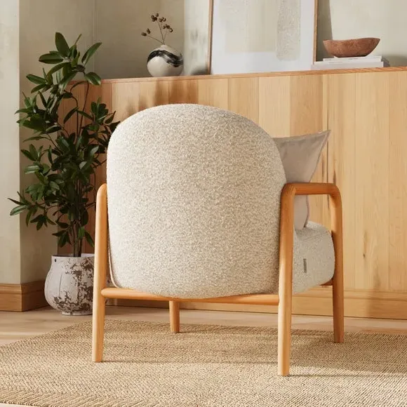 Accent Chair with Curved Arms - Natural, Boucle
