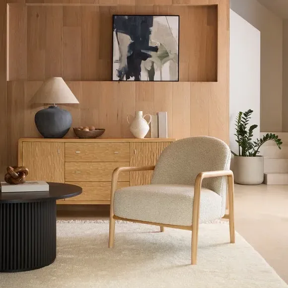 Accent Chair with Curved Arms - Natural, Boucle