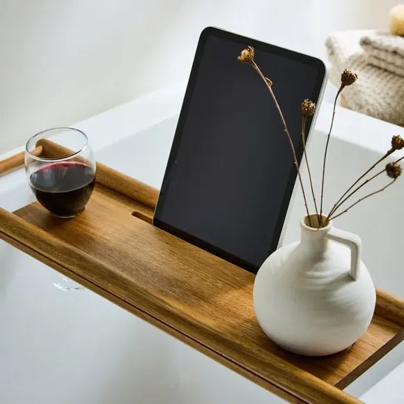 Bath Rack with Adjustable Arms - Natural, Acacia Wood