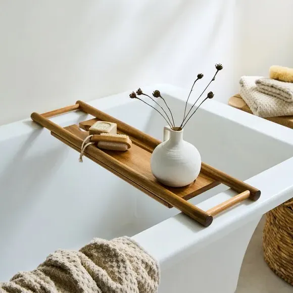 Bath Rack with Adjustable Arms - Natural, Acacia Wood image