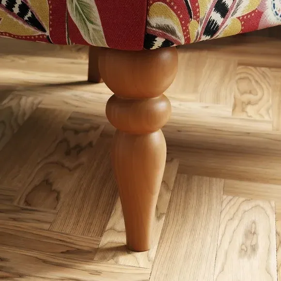 Button Tufted Armchair - Red, Floral Print
