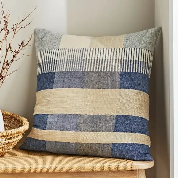 Check Cushion Cover with Zip - Navy, Cotton image