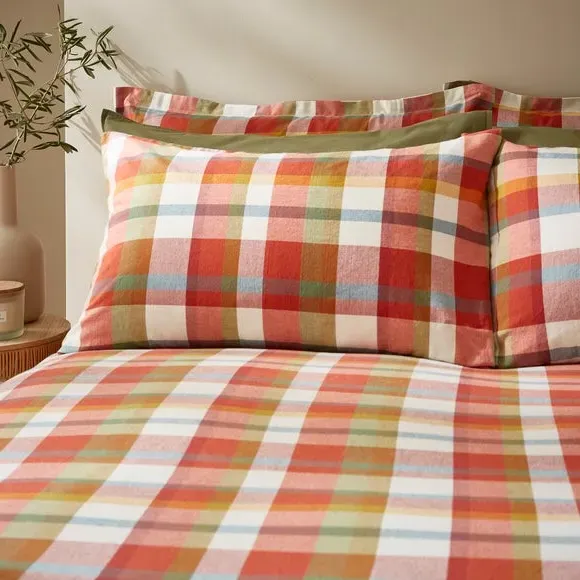 Check Duvet Cover Set - Red, Cotton