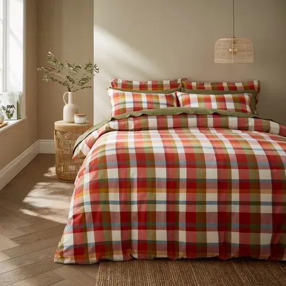 Check Duvet Cover Set - Red, Cotton image