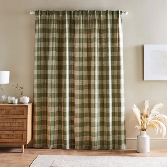Check Tab Top Curtains Unlined - Olive, Polyester