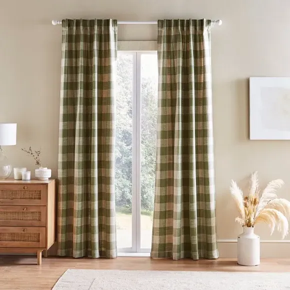 Check Tab Top Curtains Unlined - Olive, Polyester