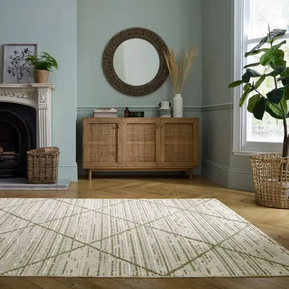 Diamond Tufted Washable Rug - Green, Cotton