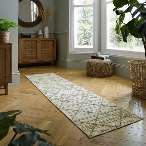 Diamond Tufted Washable Runner - Green, Cotton image