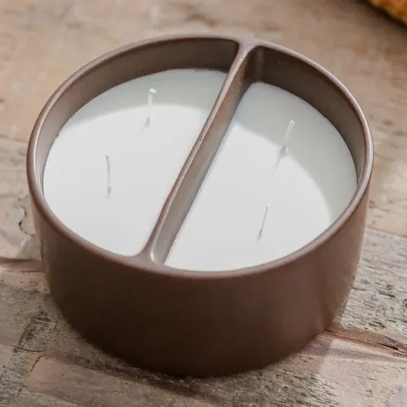 Dual Wick Candle Yin Yang Design - Brown Ceramic