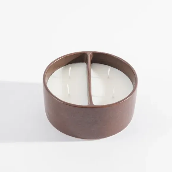 Dual Wick Candle Yin Yang Design - Brown Ceramic