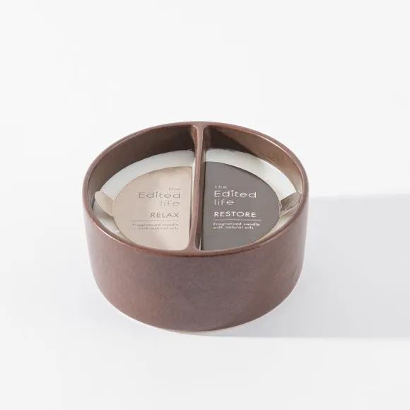 Dual Wick Candle Yin Yang Design - Brown Ceramic