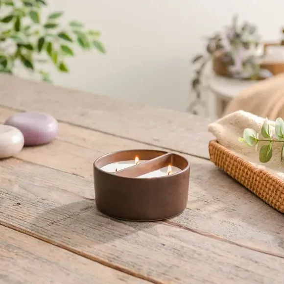 Dual Wick Candle Yin Yang Design - Brown Ceramic image