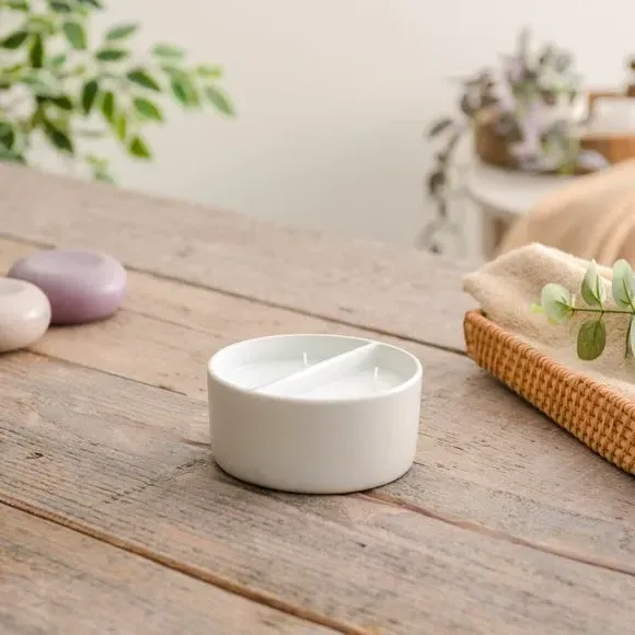 Dual Wick Candle Yin Yang Design - White Ceramic