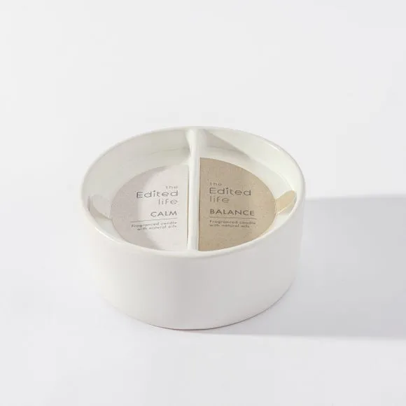 Dual Wick Candle Yin Yang Design - White Ceramic