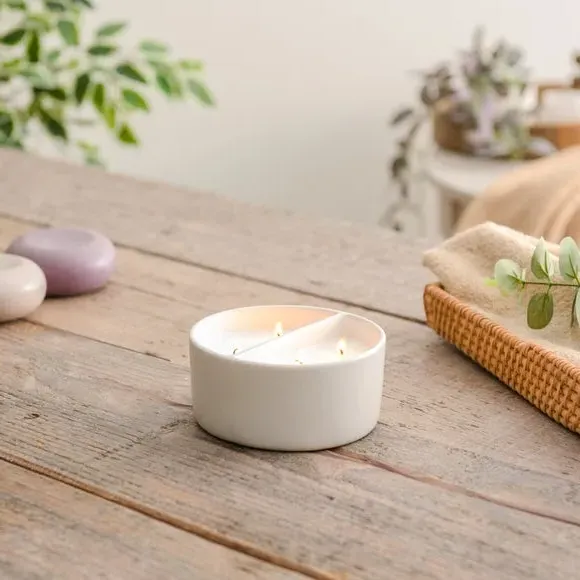 Dual Wick Candle Yin Yang Design - White Ceramic image