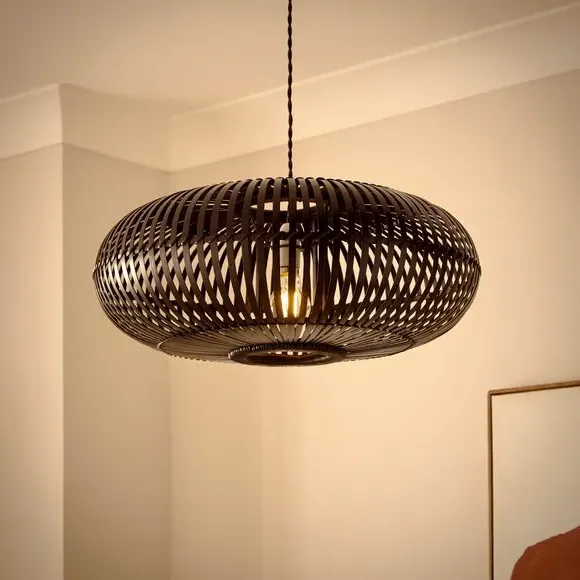 Easy Fit Pendant Shade - Black, Bamboo