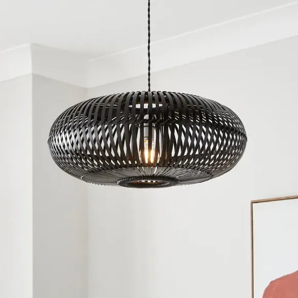 Easy Fit Pendant Shade - Black, Bamboo