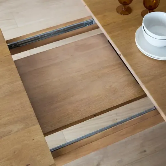 Extending Dining Table with Ribbed Leaf - Mango Wood