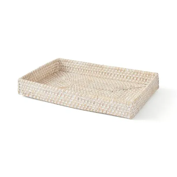 Flat Tray - White, Rattan