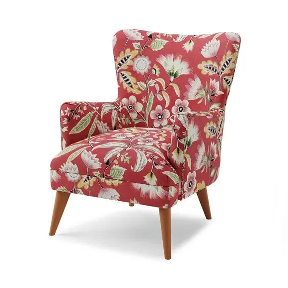 Floral Print Armchair - Red, Fabric