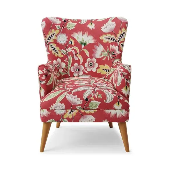 Floral Print Armchair - Red, Fabric