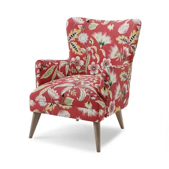 Floral Print Armchair - Red, Fabric