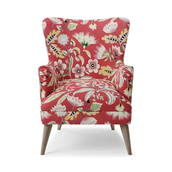 Floral Print Armchair - Red, Fabric
