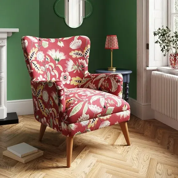 Floral Print Armchair - Red, Fabric image
