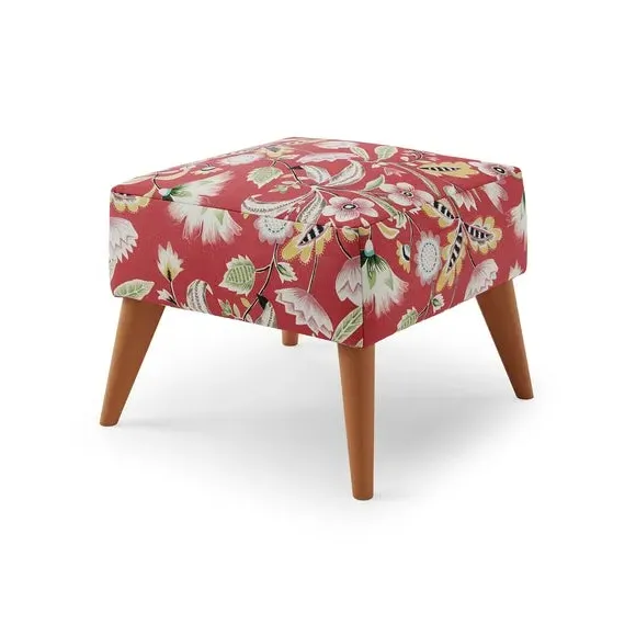 Footstool with Floral Print - Red, Fabric