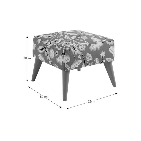 Footstool with Floral Print - Red, Fabric