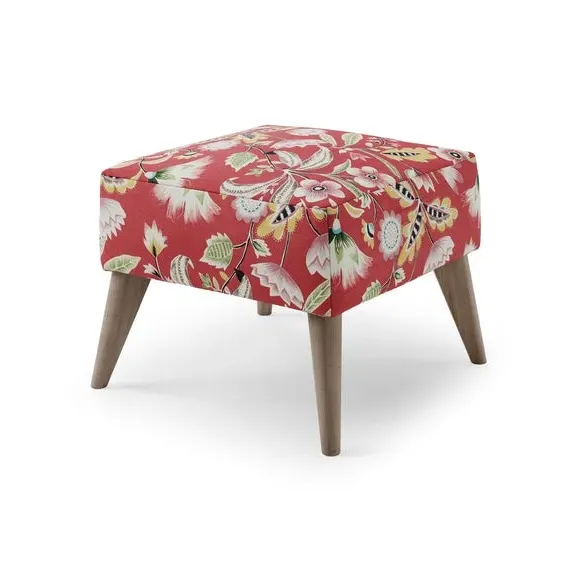 Footstool with Floral Print - Red, Fabric