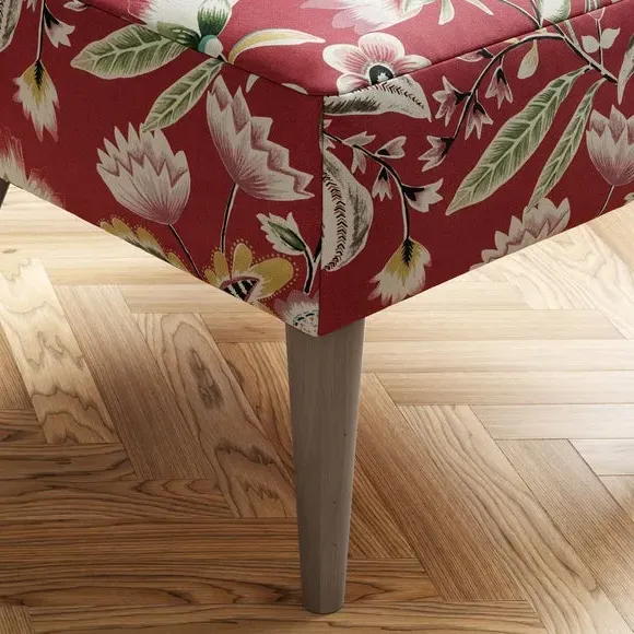 Footstool with Floral Print - Red, Fabric
