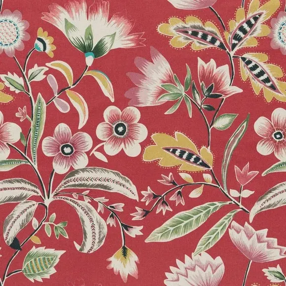 Footstool with Floral Print - Red, Fabric