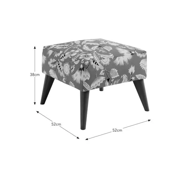 Footstool with Floral Print - Red, Fabric
