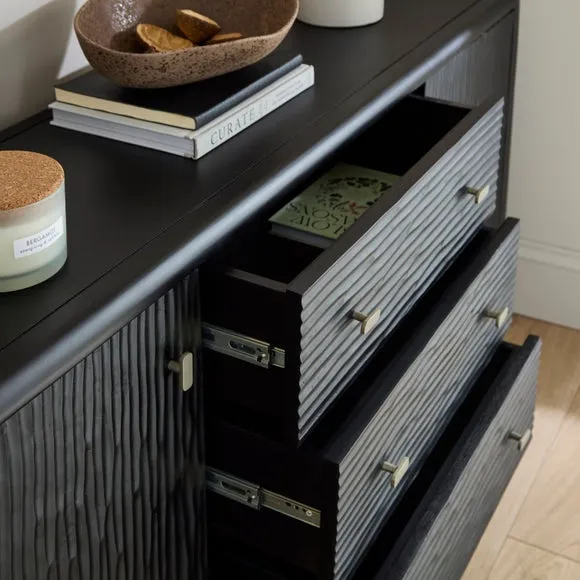 Large Sideboard with Hand Carved Detail - Black, Mango