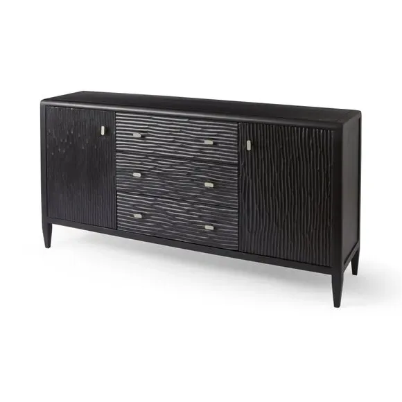 Large Sideboard with Hand Carved Detail - Black, Mango