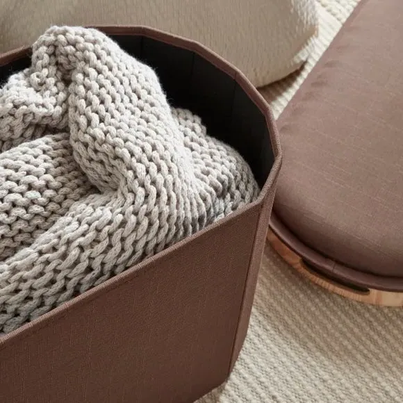 Lozenge Ottoman with Storage - Brown, Polyester