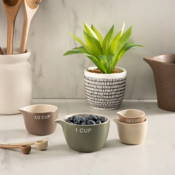 Nesting Measuring Cups Set - Green, Stoneware image