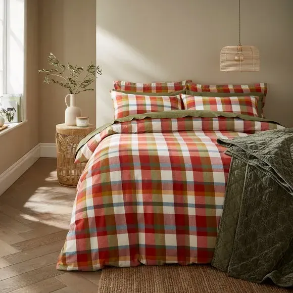 Oxford Pillowcase Check Design - Red, Cotton