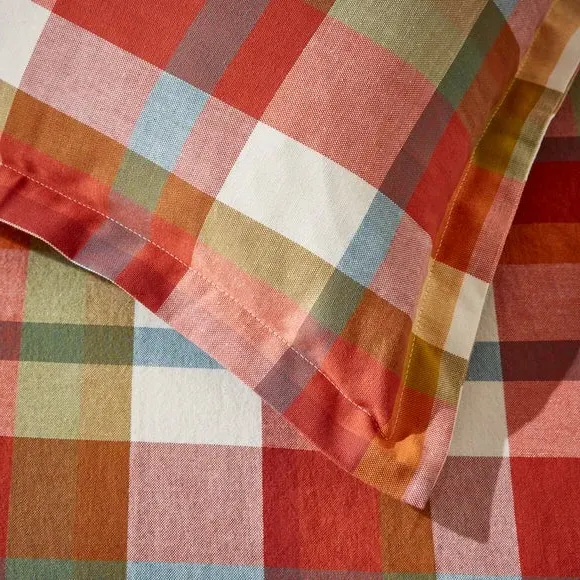 Oxford Pillowcase Check Design - Red, Cotton